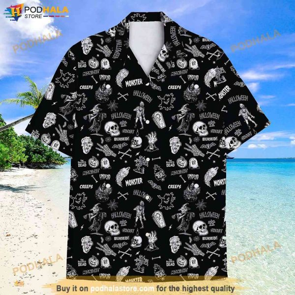 Black Skull And Skeleton Hawaiian Shirt, Aloha Hawaiian Shirt 3D Beach Summer