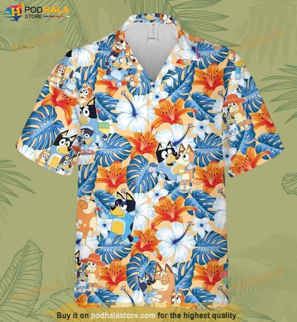 Bluey Cute Aloha Hawaiian Shirt, Bluey Family Hawaiian 3D Shirt