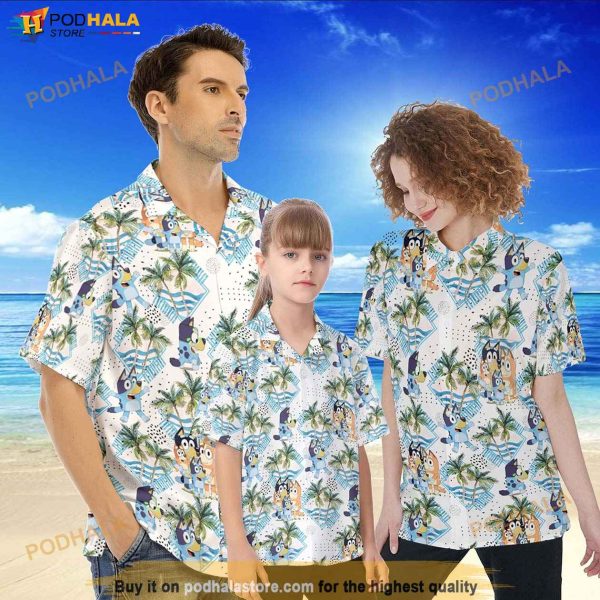Bluey Family Hawaiian Shirt, Beach Summer Bluey Merch Birthday Gift