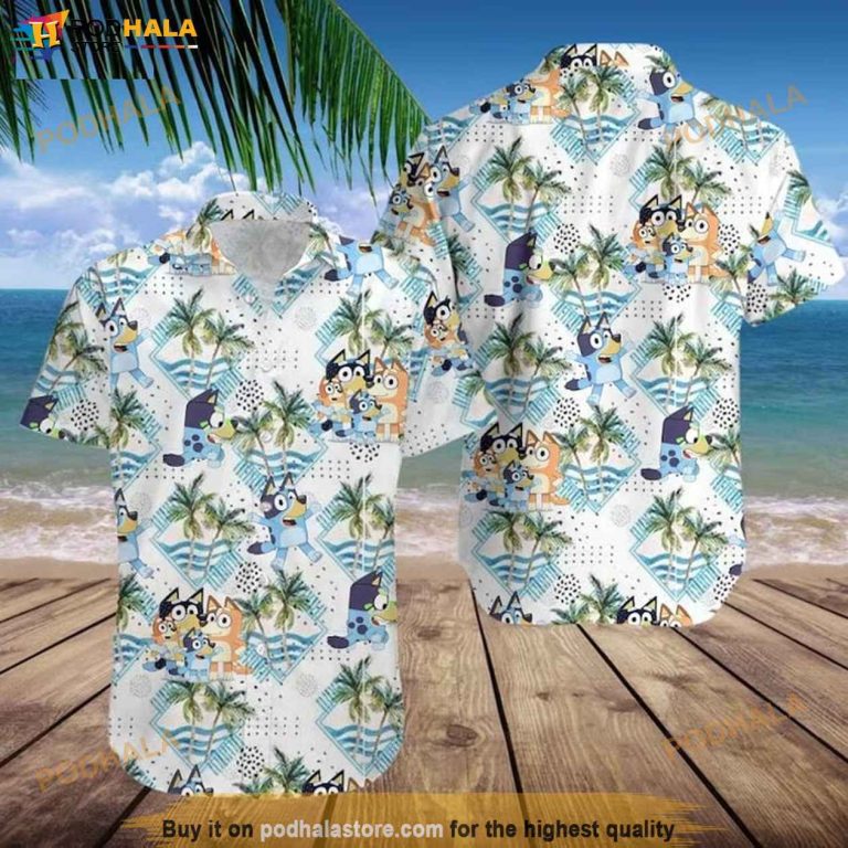 Bluey Beach Hawaiian Shirt, Summer Bluey And Bingo Characters Merch ...