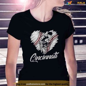 Cincinnati Baseball Heart Distressed Vintage Baseball Fans Shirt 3