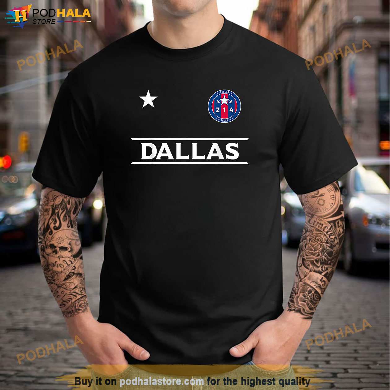 Dallas City 214 Round Badge With Stars Texas Designer » 7PrintPurple Shirt  for Sale