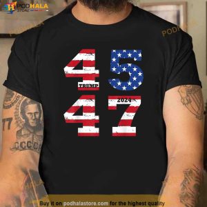 Distressed 45 47 Trump 2024 Election Vintage us Flag T Shirt 1