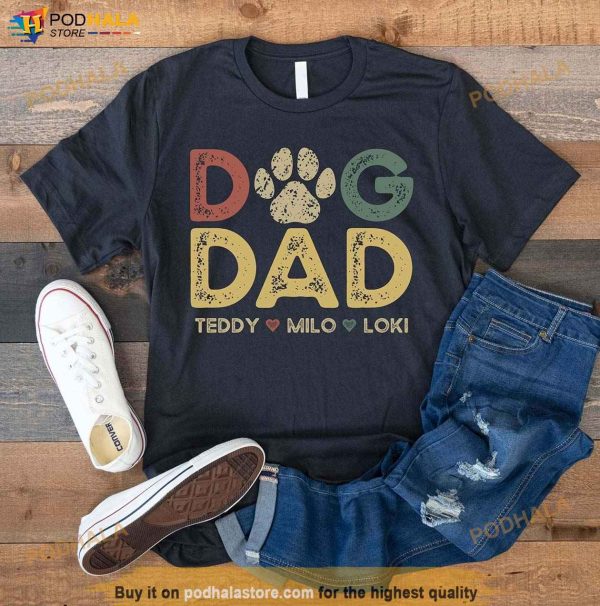 Dog Dad Shirt With Dog Names, Custom Father’s Day Gifts For Dog Dad