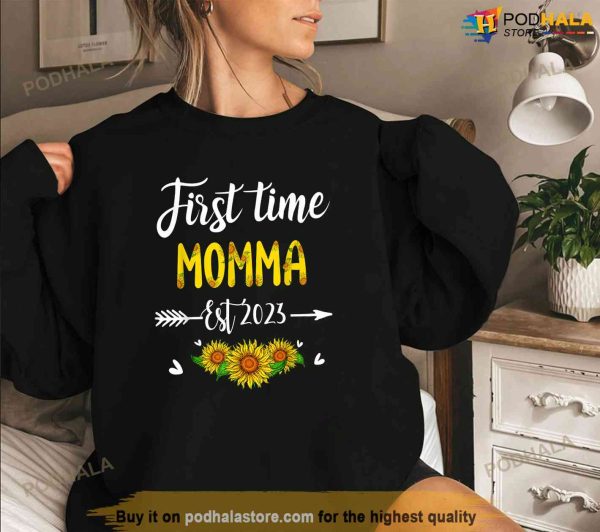 First Time Momma New Mom Est 2023 Sunflower Mothers Day Gift Shirt