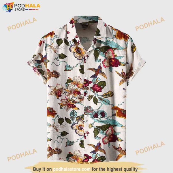 Floral Hawaiian Shirt, Men Casual Short Sleeve Button Beach Wear Shirt