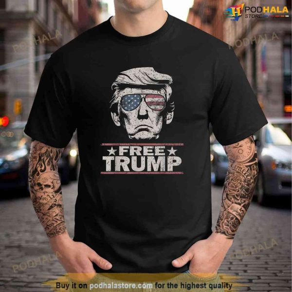 Free Trump 2024 Vintage American Flag Sunglasses Mugshot Shirt