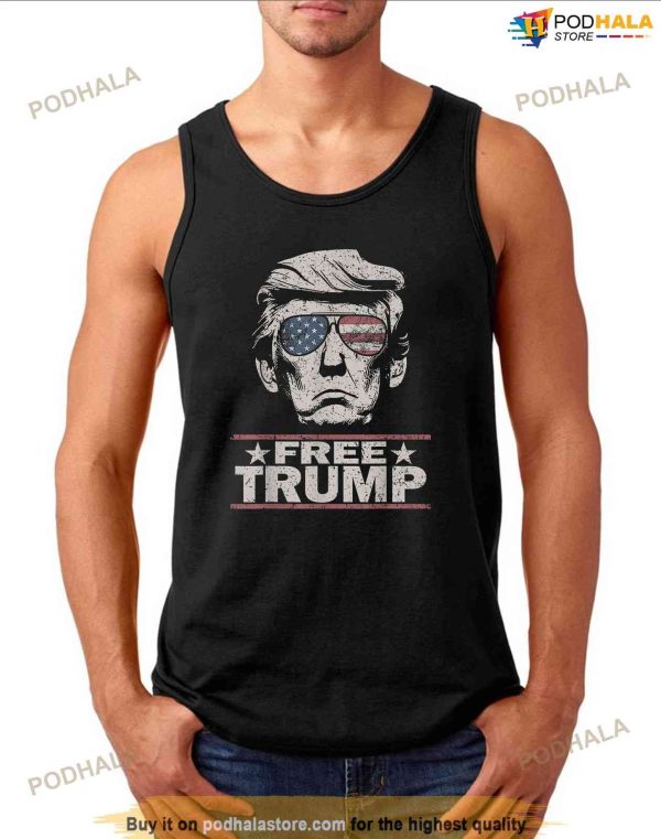 Free Trump 2024 Vintage American Flag Sunglasses Mugshot Shirt