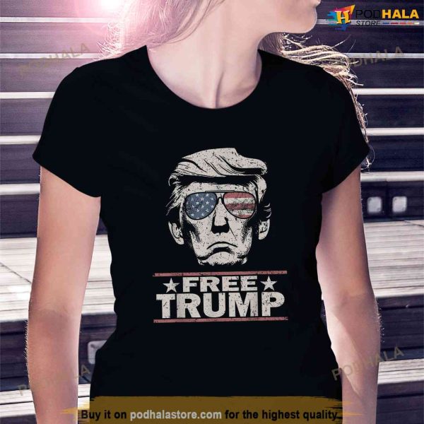 Free Trump 2024 Vintage American Flag Sunglasses Mugshot Shirt