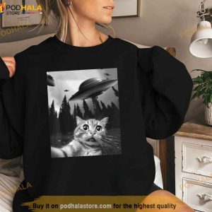 Funny Cat Selfie With Ufos Shirt 3