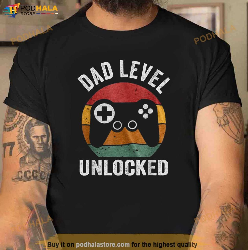 Dad Level Unlocked day Tee Shirt Gaming Shirt