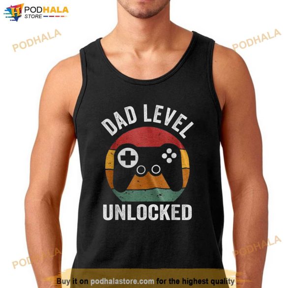 Funny New Dad Shirt Dad Level Unlocked day Tee Shirt Gaming Shirt