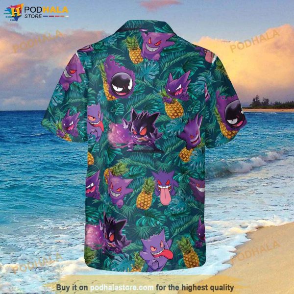 Gengar Ghost Pokemon Hawaiian Shirt, Button Up Shirt