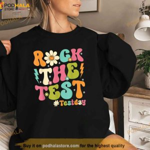 Groovy Rock The Test Motivational Retro Teachers Testing Day Shirt