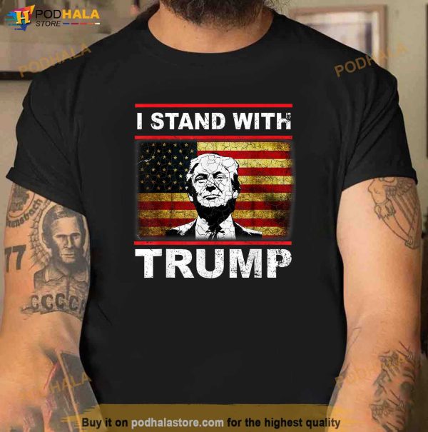 I Stand With Trump American Flag Men Woman USA Vintage T-Shirt