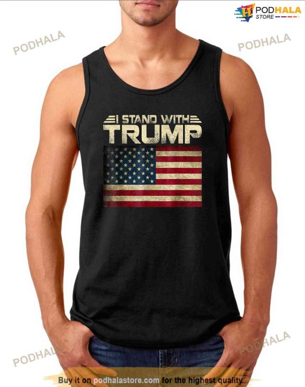 I Stand With Trump American Flag Men Woman USA Vintage Shirt