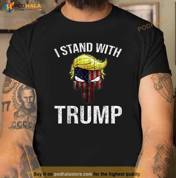 I Stand With Trump Shirt, Skull Style Free Donald Trump 2024 T-Shirt