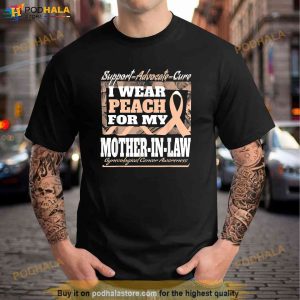 I Wear Peach For My Motherinlaw Gynecological Cancer Aware Shirt 2
