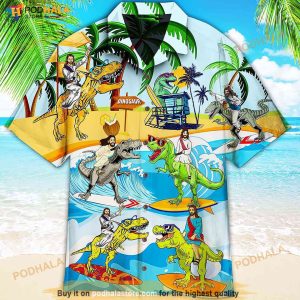 Jesus Ride A Dinosaur Hawaiian Shirt Aloha Hawai Short Sleeve Shirt 2