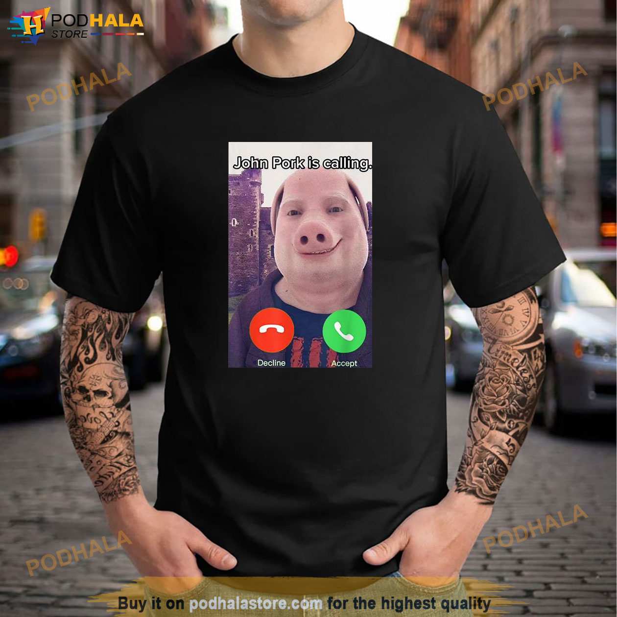 John Pork Is Calling Answer Call Phone T-Shirt - Inspire Uplift