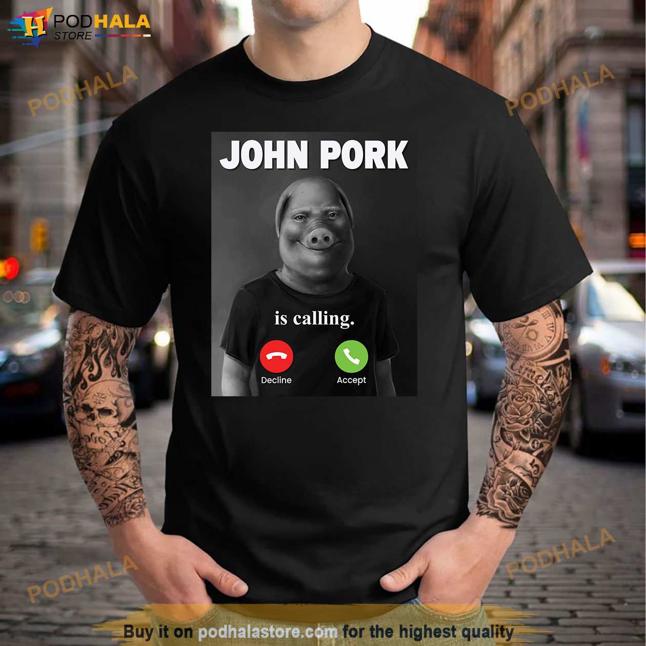 John Pork Is Calling Funny Answer Call Phone T-Shirt 