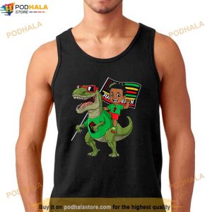 Juneteenth Black King Riding T Rex Dino Funny Boys Kids Flag Shirt