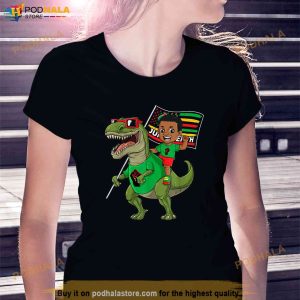 Juneteenth Black King Riding T Rex Dino Funny Boys Kids Flag Shirt 3