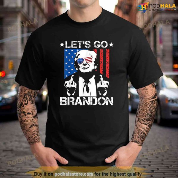 Lets Go Brandon Trump Middle Finger Flag Shirt