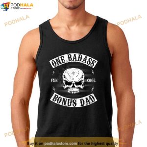 Mens One Badass Bonus Step Dad Funny Gift Birthday Stepdad Shirt