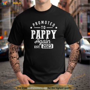 Mens Promoted To Pappy Again 2023 New Dad Soon To Be Grandpa Papa Shirt 3
