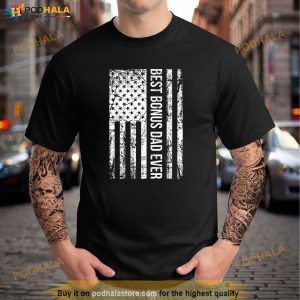 Mens Step Dad Best Bonus Dad Ever For Stepdad American Flag Shirt