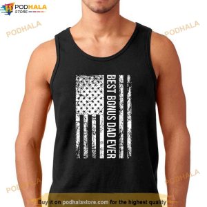 Mens Step Dad Best Bonus Dad Ever For Stepdad American Flag Shirt 3