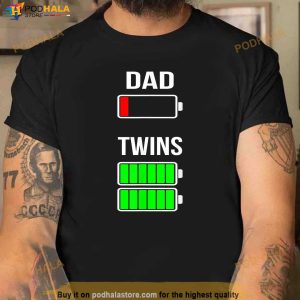 Mens Tired Dad Low Battery Twins Full Charge Funny Gift Shirt