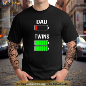 Mens Tired Dad Low Battery Twins Full Charge Funny Gift Shirt 3