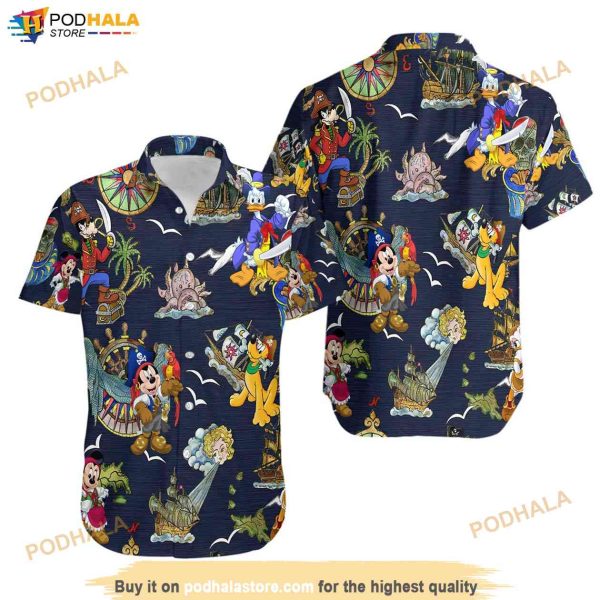 Mickey Pirates Of Caribbean Hawaiian Shirt, Mickey Disney Cruise Button Shirt