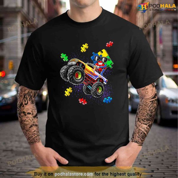 Monster Truck Autism Awareness Puzzle Piece Gift For Boys Shirt