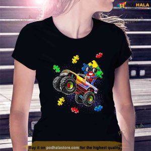Monster Truck Autism Awareness Puzzle Piece Gift For Boys Shirt 3