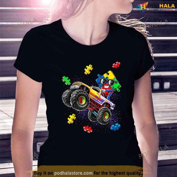 Monster Truck Autism Awareness Puzzle Piece Gift For Boys Shirt