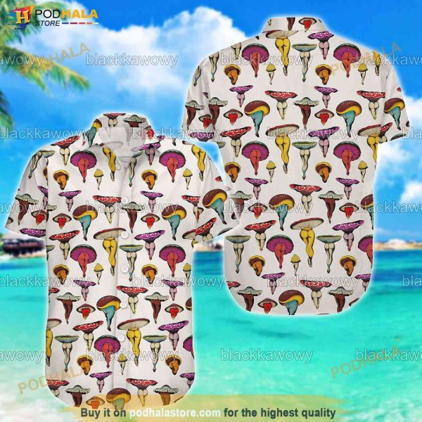 Mushroom Hawaiian Shirt, Aloha Tropical Mushroom Button Down Shirt