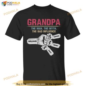 Personalized Grandpa Raised Fist Bump Tee Custom Kids Names Fathers Day Gift