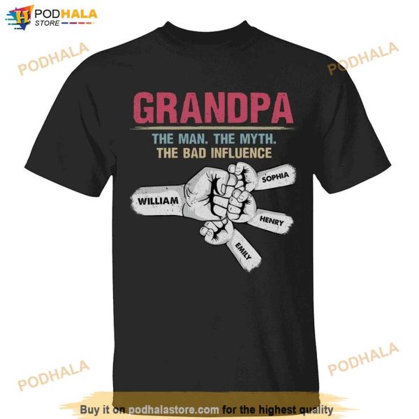 Personalized Grandpa Raised Fist Bump Shirt, Custom Kids Names Fathers Day Gift
