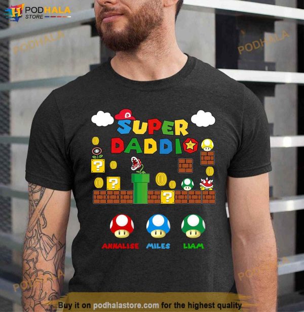 Personalized Super Daddio Shirt, Custom Kids Name Funny Fathers Day Gift 2023