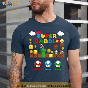 Personalized Super Daddio Tee Custom Kids Name Funny Fathers Day Gift 2023