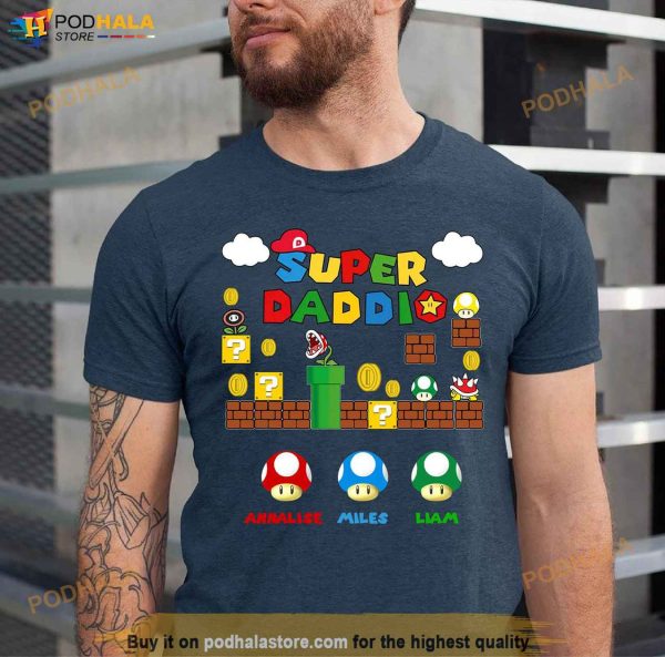 Personalized Super Daddio Shirt, Custom Kids Name Funny Fathers Day Gift 2023