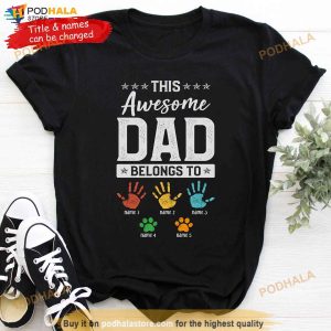 Personalized This Awesome Dad Belongs To Tee Gift For Dad With Names Kids