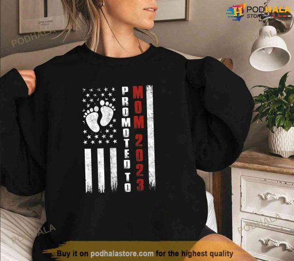 Promoted to Mom 2023 USA FLag Pregnancy Mothers Day Shirt, First Time Mother Gifts