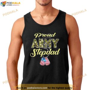 Proud Army Stepdad US Flag Camo Dog Tags Military Stepfather Shirt