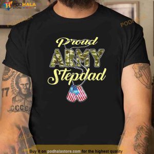 Proud Army Stepdad Us Flag Camo Dog Tags Military Stepfather Shirt 2