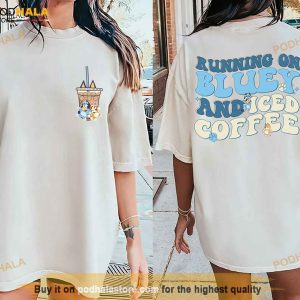 Running On Blue And Iced Coffee Shirt Coffee Lover Shirt Bluey Coffee Tshirt