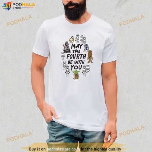 Star Wars May The Fourth Be With You Doodle Characters White Tshirt